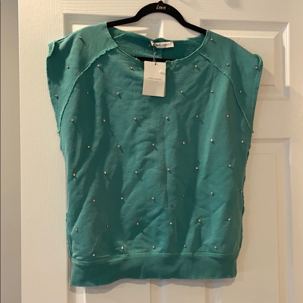 Pierre Balmain Green Rhinestone Sweatshirt